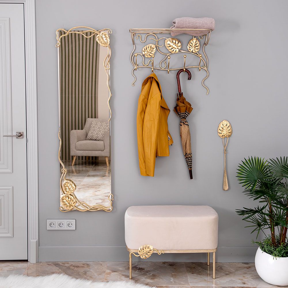 Зеркало настенное Monstera Deliciosa (Монстера) 140 Айвори Мраморное золото