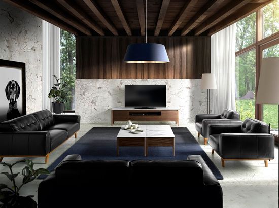 Диван кожаный 3-х местный черный 5606-3P /6031