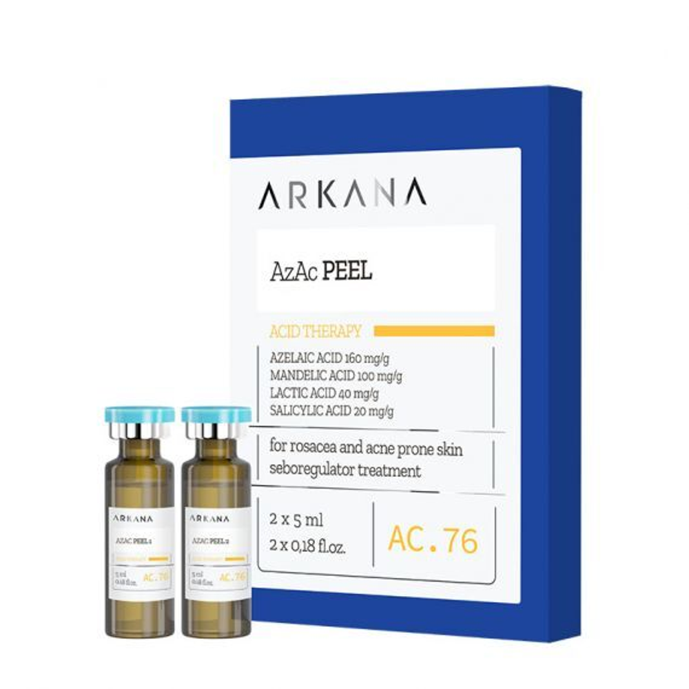 AzAc Peel -Отшелушивающий и нормализующий пилинг с азелаиновой, миндальной, салициловой и молочной кислотами, 2х5 мл