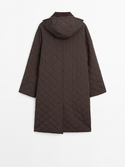 Massimo Dutti Длинное пальто из вельвета, шоколадный