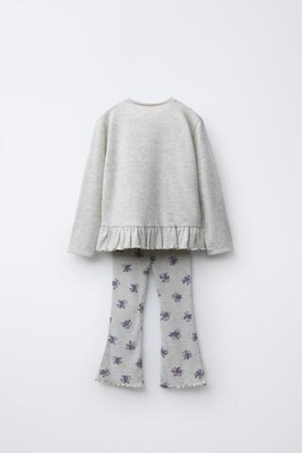 ZARA КОМПЛЕКТ ИЗ ФУТБОЛКИ И ЛЕГГИНСОВ SOFT TOUCH С ПРИНТОМ, СЕРЫЙ МЕЛАНЖ