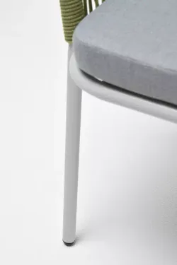 "Лион" стул плетеный из роупа, каркас из стали светло-серый (RAL7035) муар, роуп салатовый меланж круглый, ткань светло-серая