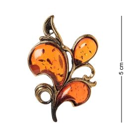 AM-2563 Брошь «Винтажный букет» (латунь, янтарь)