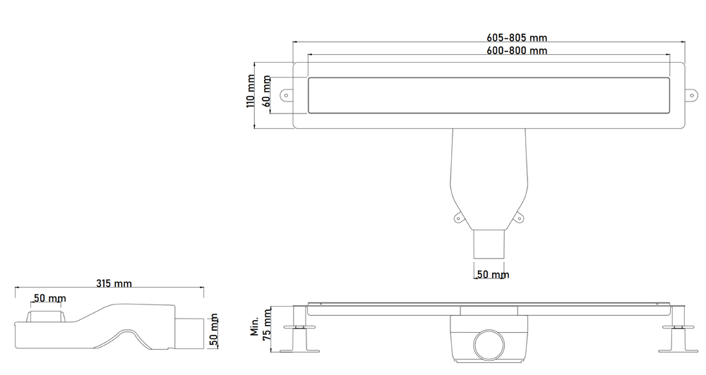 Душевой лоток Premium Linear 60см, нерж.сталь ХРОМ (Satin)