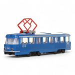 Модель ин. пласт. "Трамвай" 24см. на бат. свет+звук, открыв. двери, коробка CT12-428-2-BL (Технопарк)