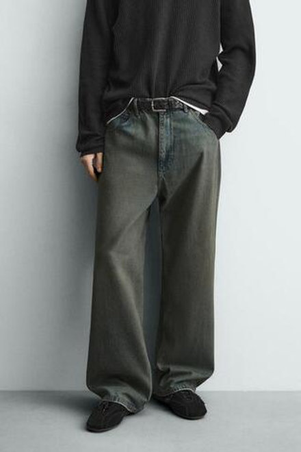 ZARA ДЖИНСЫ СВОБОДНОГО КРОЯ, ЗЕЛЕНОВАТО-СИНИЙ