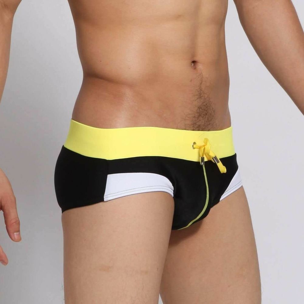 Мужские плавки черные с желтой резинкой Romeo Rossi RR6614-2