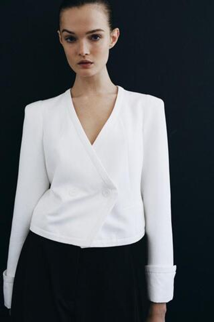 ZARA ДВУБОРТНЫЙ БЛЕЙЗЕР — ZW COLLECTION, БЕЛЫЙ