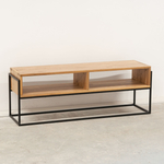 Тумба под телевизор 120 см G+K напольная с полками из массива дикого дуба в стиле лофт