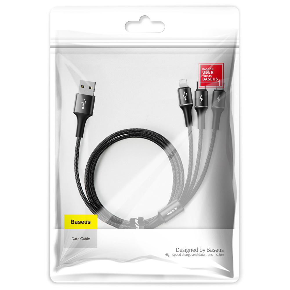 Кабель Baseus Halo Data 3-in-1 Cable USB For M+L+T 3.5A 1.2m - Black