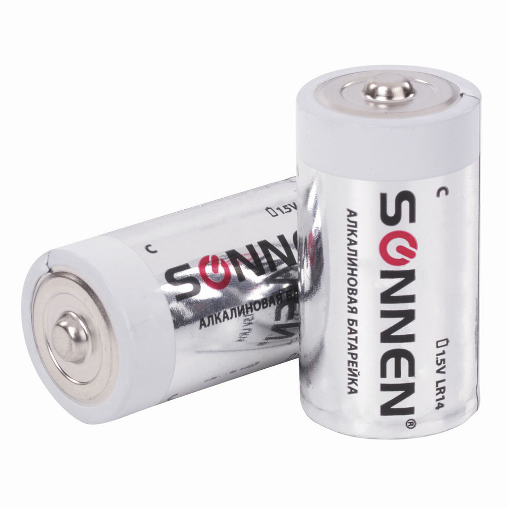 Батарейки комплект 2 шт. SONNEN Alkaline С (LR14 14А) алкалиновые блистер (6 штук в упаковке)