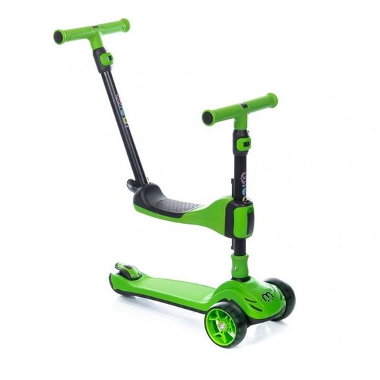 Самокат-беговел 3 в 1 Scooter Micar Transformer складной со светящимися колесами, сиденьем и родительской ручкой зеленый