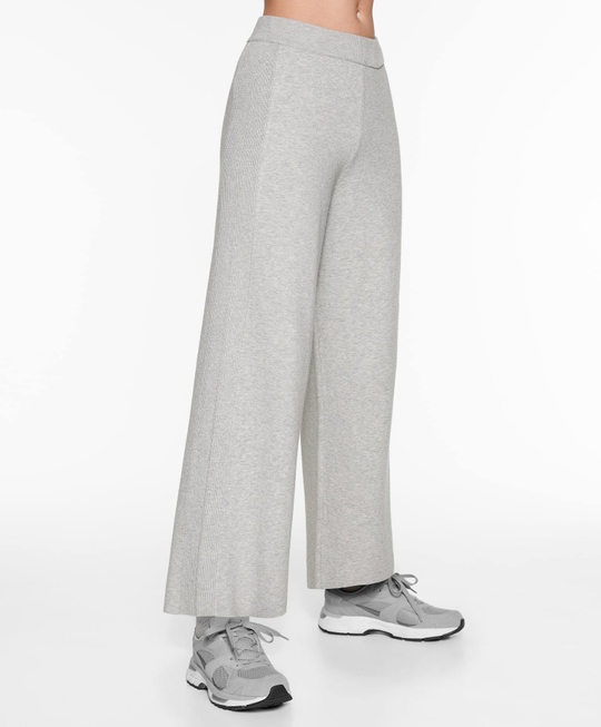 OYSHO Трикотажные прямые брюки со вставкой в рубчик по бокам, светло-серый