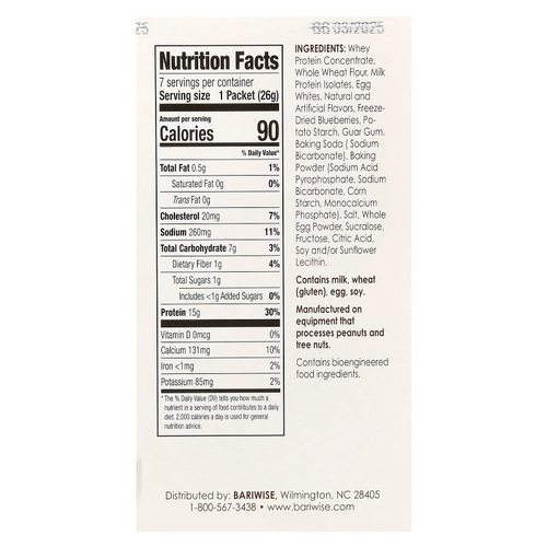 BariWise, протеиновая смесь для приготовления блинов и вафель, со вкусом голубики, 7 пакетиков по 26 г (0,92 унции)