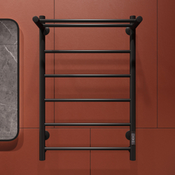 Полотенцесушитель электрический EWRIKA Сафо PN 80x55 см, подключение справа, слева, матовый черный, лесенка, из стали, с полкой