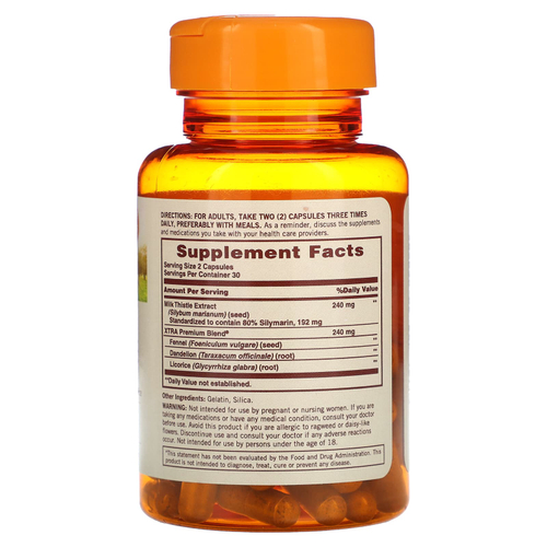 Sundown Naturals, Стандартизированный расторопша, 240 мг, 60 капсул