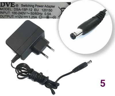 Блок питания DVE Input 100-240V 50/60Hz 0.5A Output +12V - 1A(DSA-15P-12) штекер 5.5*2.1 мм