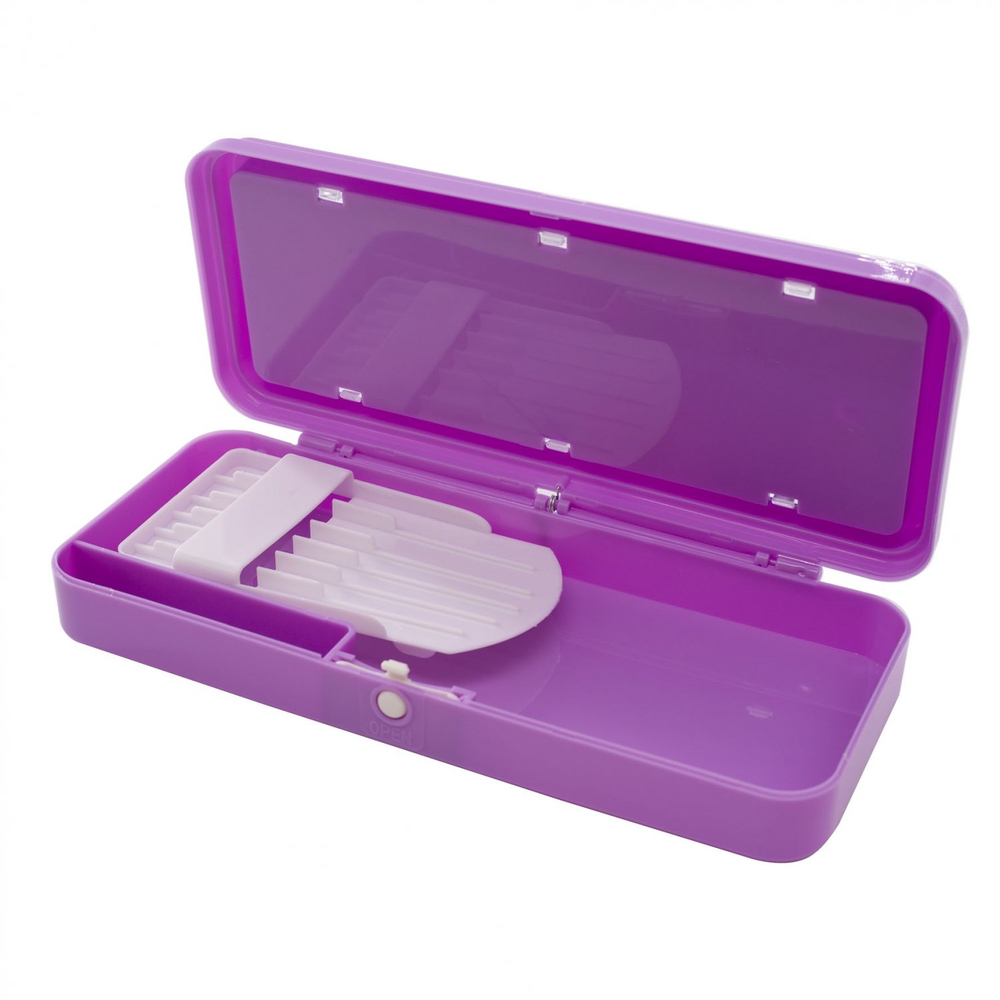 Пенал Alingar, пластик, игра на передней панели, органайзер, 75 х 200 мм, "Цветочки", ассорти (голуб, фиолет)