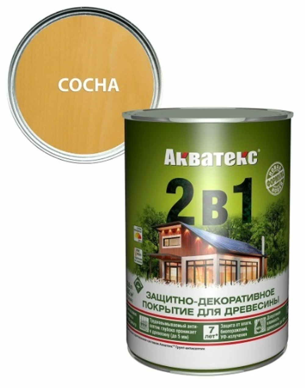 Защитно-декоративное покрытие для дерева АКВАТЕКС 2 в 1, сосна, 0.8 л