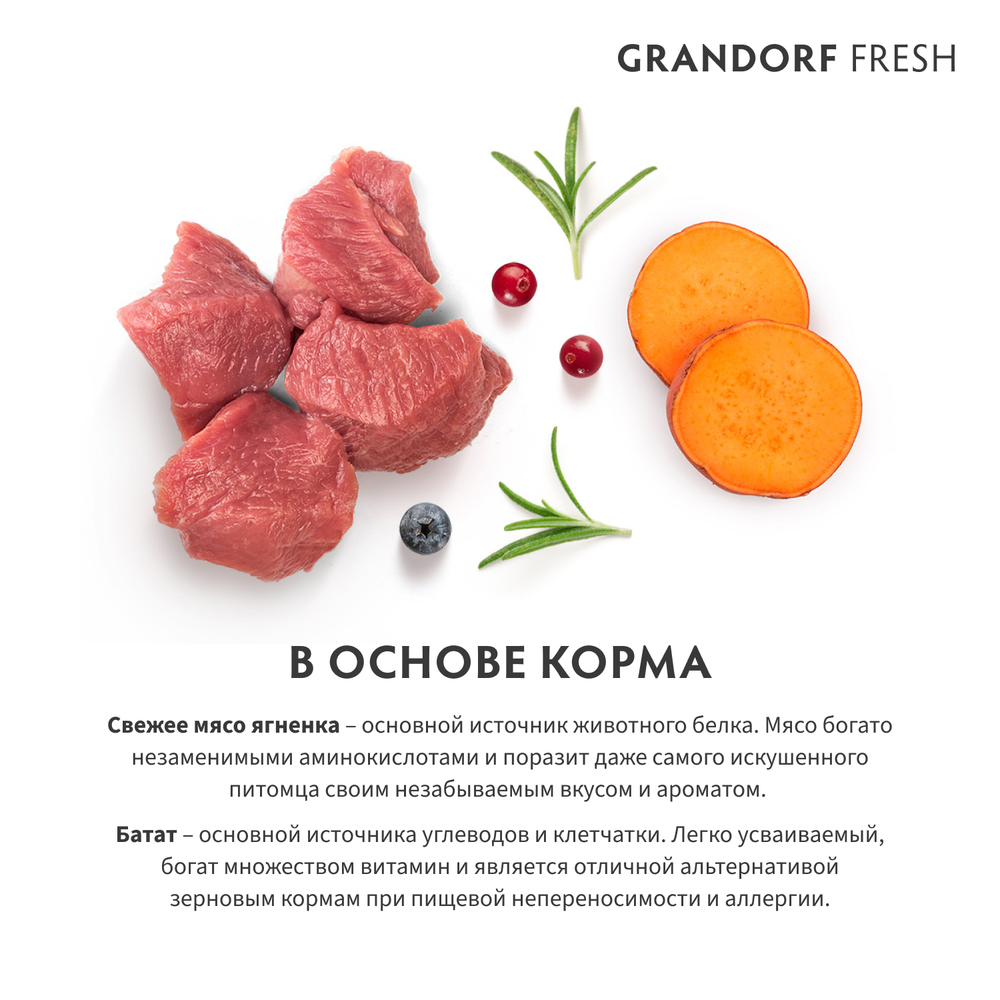 Сухой корм GRANDORF FRESH для собак средних и крупных пород Свежее мясо ягненка с бататом