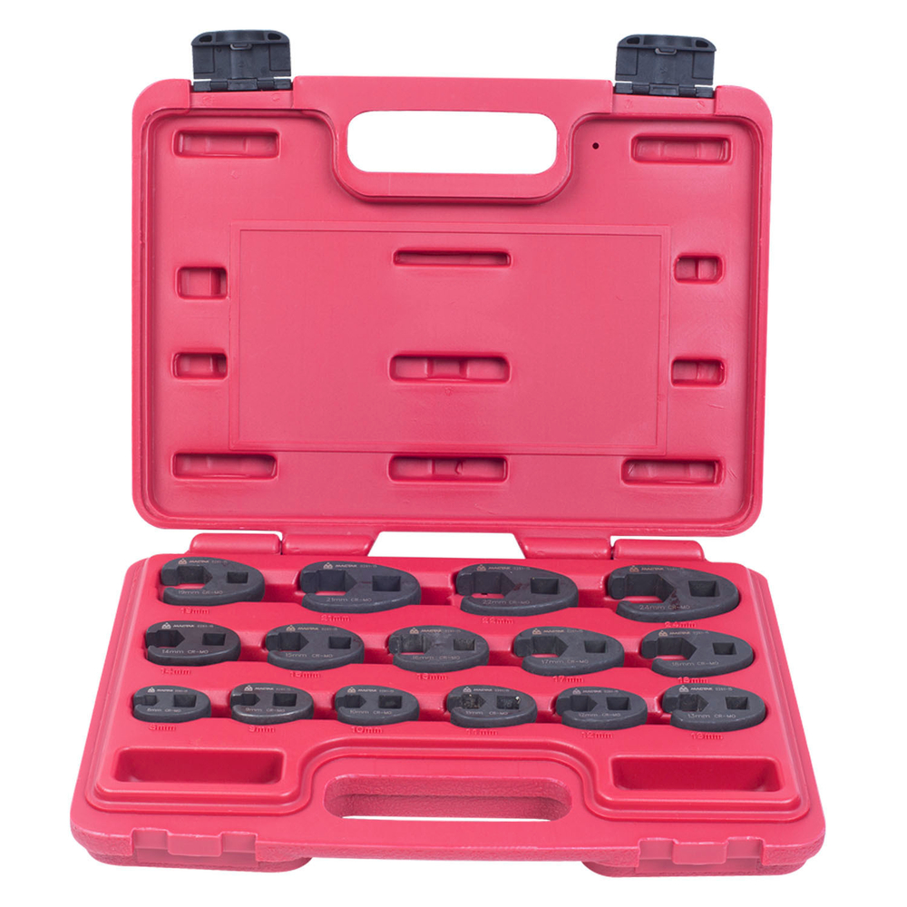 МАСТАК (0261-15C) Набор разрезных ключей 3/8"&1/2" (воронья лапка), 8-24 мм, кейс, 15 предметов