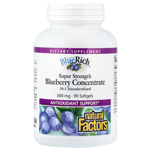 Natural Factors, BlueRich, супер эффективность, концентрат черники, 500 мг, 90 мягких таблеток