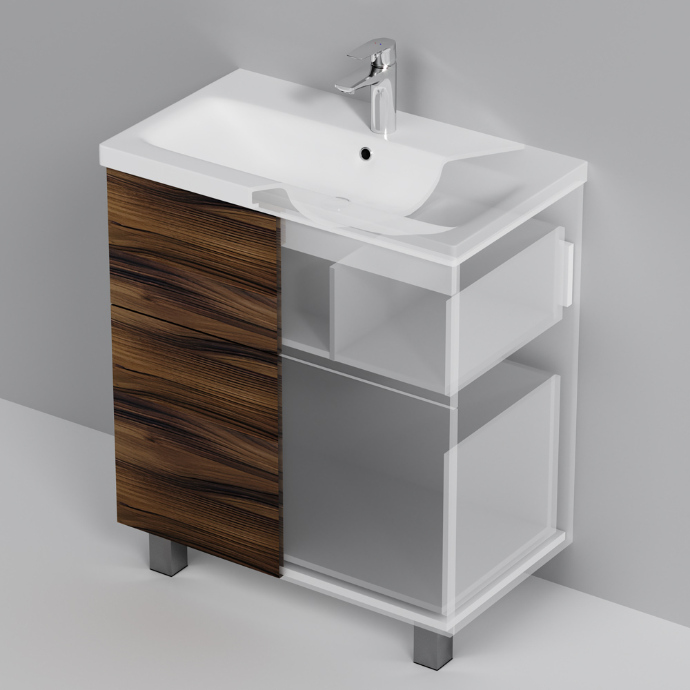 База под раковину, напольная, 75 см, 2 ящика, орех