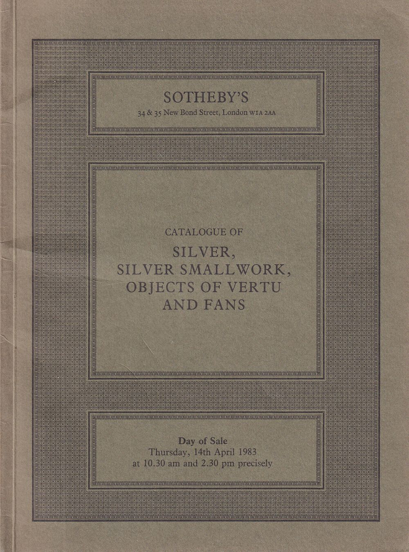 Каталог аукциона Sotheby's, Лондон, Серебро, миниатюры из серебра, предметы роскоши от 14 апреля 1983 года