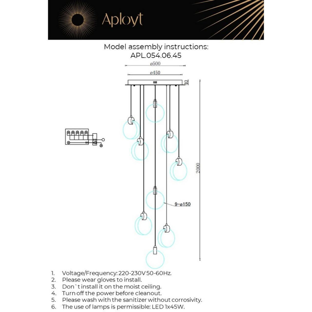Подвесной светодиодный светильник Aployt Frederik APL.054.06.45