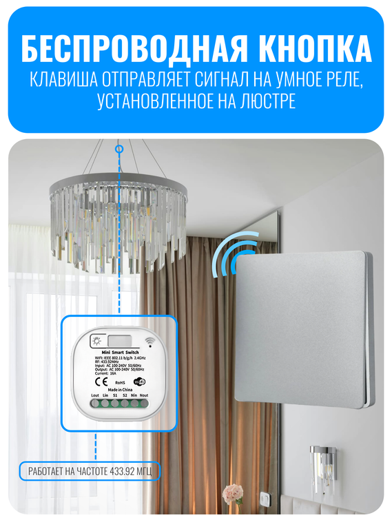 Умный кинетический Wi-Fi радиовыключатель Smart Aura