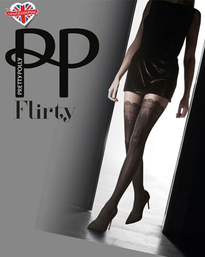 Колготки с имитацией чулок на ажурной резинке Flirty (Размер: S-M-L) (Цвет: черный)