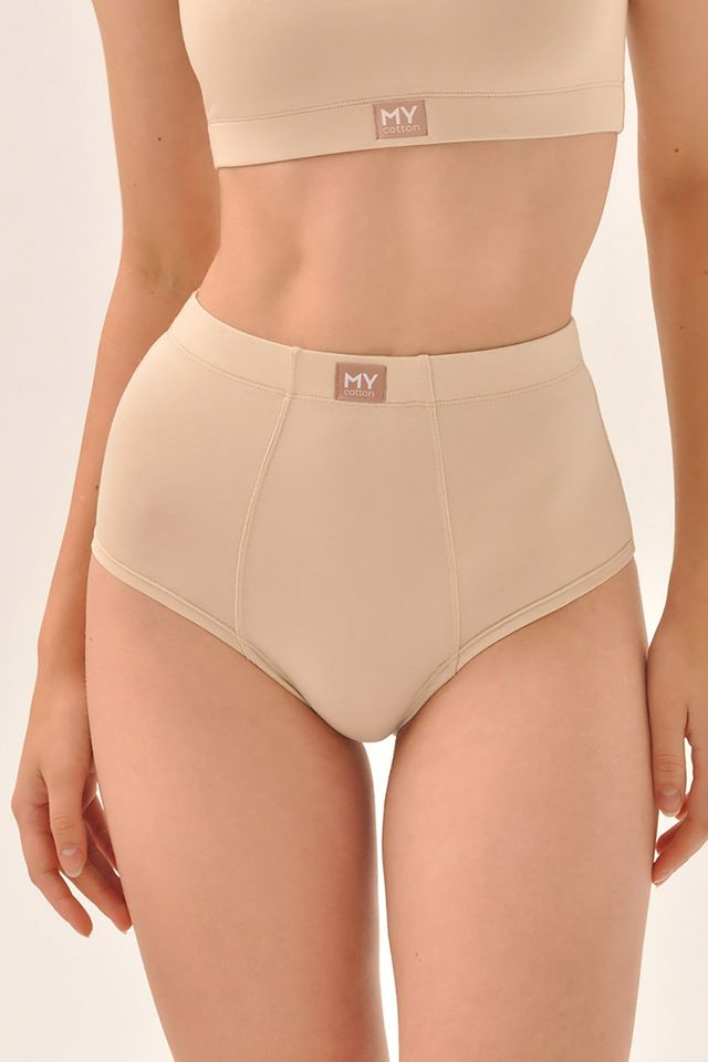 Женские слипы бойфренды с высокой посадкой кремового цвета