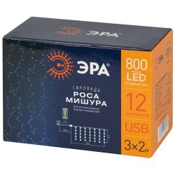 Светодиодная новогодняя гирлянда ЭРА ENIZ-800H занавес Роса-мишура 3*2 м холодный свет 800 microled IP20 | Гирлянды