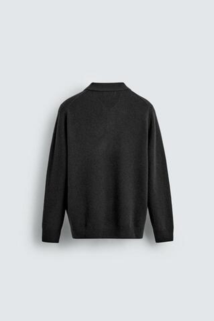 ZARA ТРИКОТАЖНОЕ ПОЛО ИЗ ШЕРСТИ И КАШЕМИРА, АНТРАЦИТОВО-СЕРЫЙ
