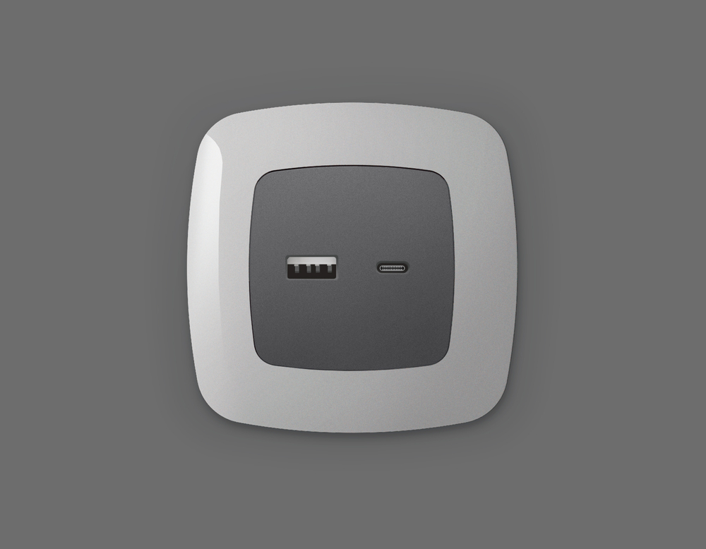 OP6610 Лицевая панель OMEGA (Антрацит серый) для розетки 2USB тип A+C QUANT