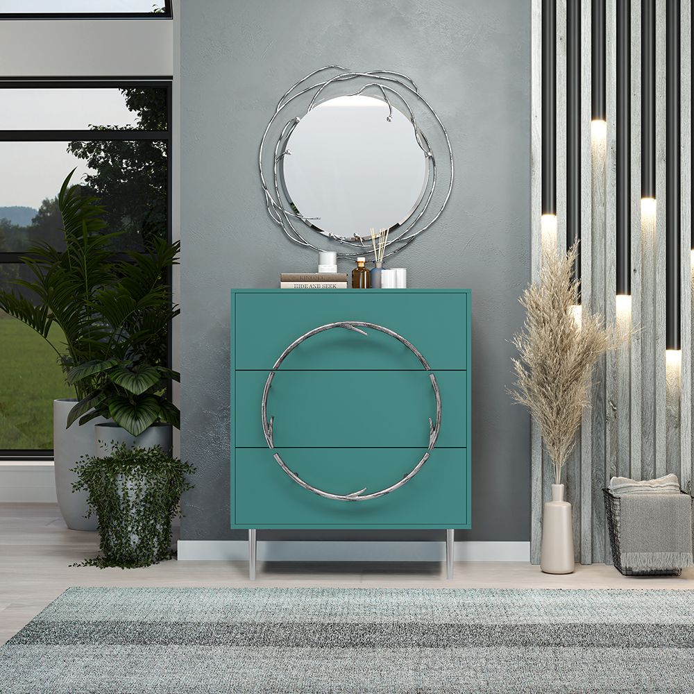 Комод Арт Колор matte Стайл Сильвер с 3 ящиками Пастельно-синий матовый