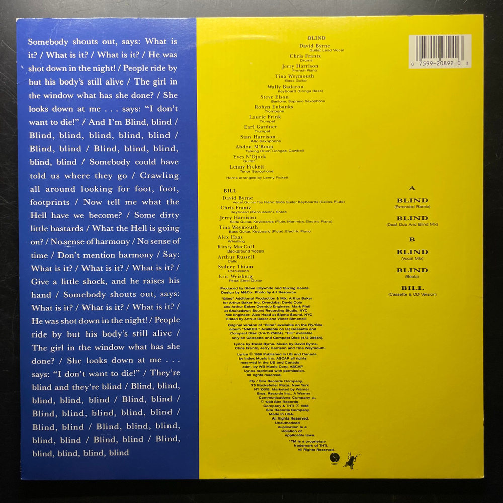 Talking Heads ‎– Blind (США 1988г.) EP