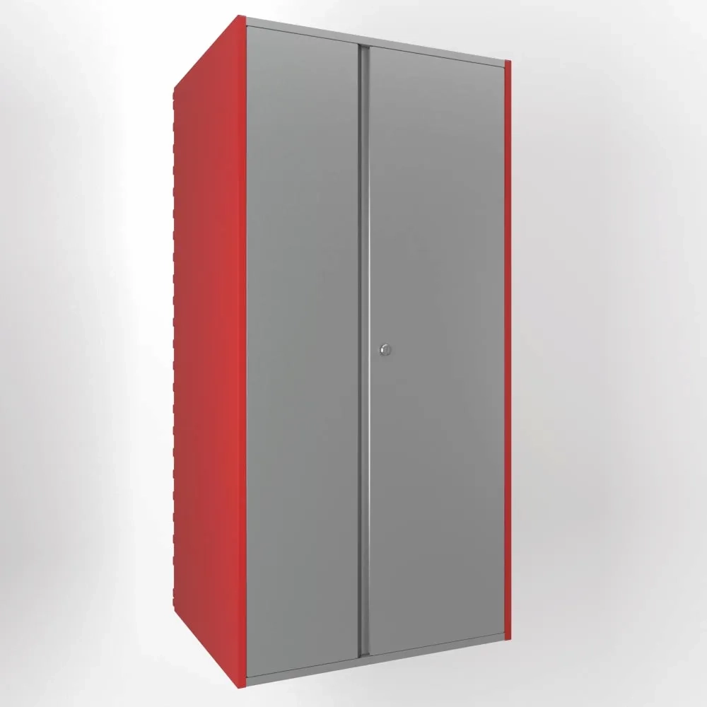 Шкаф металлический навесной для мастерской IF 600х1200 мм, красно-серый дизайн для яркого интерьера гаража.