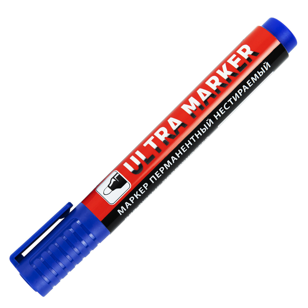 Маркер перманентный ULTRA MARKER синий 3 5 мм с клипом BRAUBERG (24 штуки в упаковке)