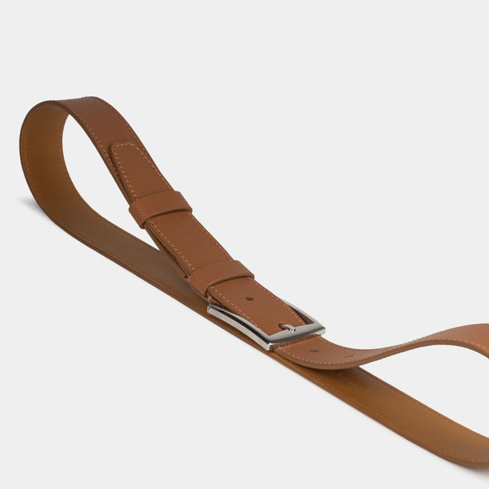 Ремень кожаный мужской из кожи сафьяно 35 мм, цвет карамель