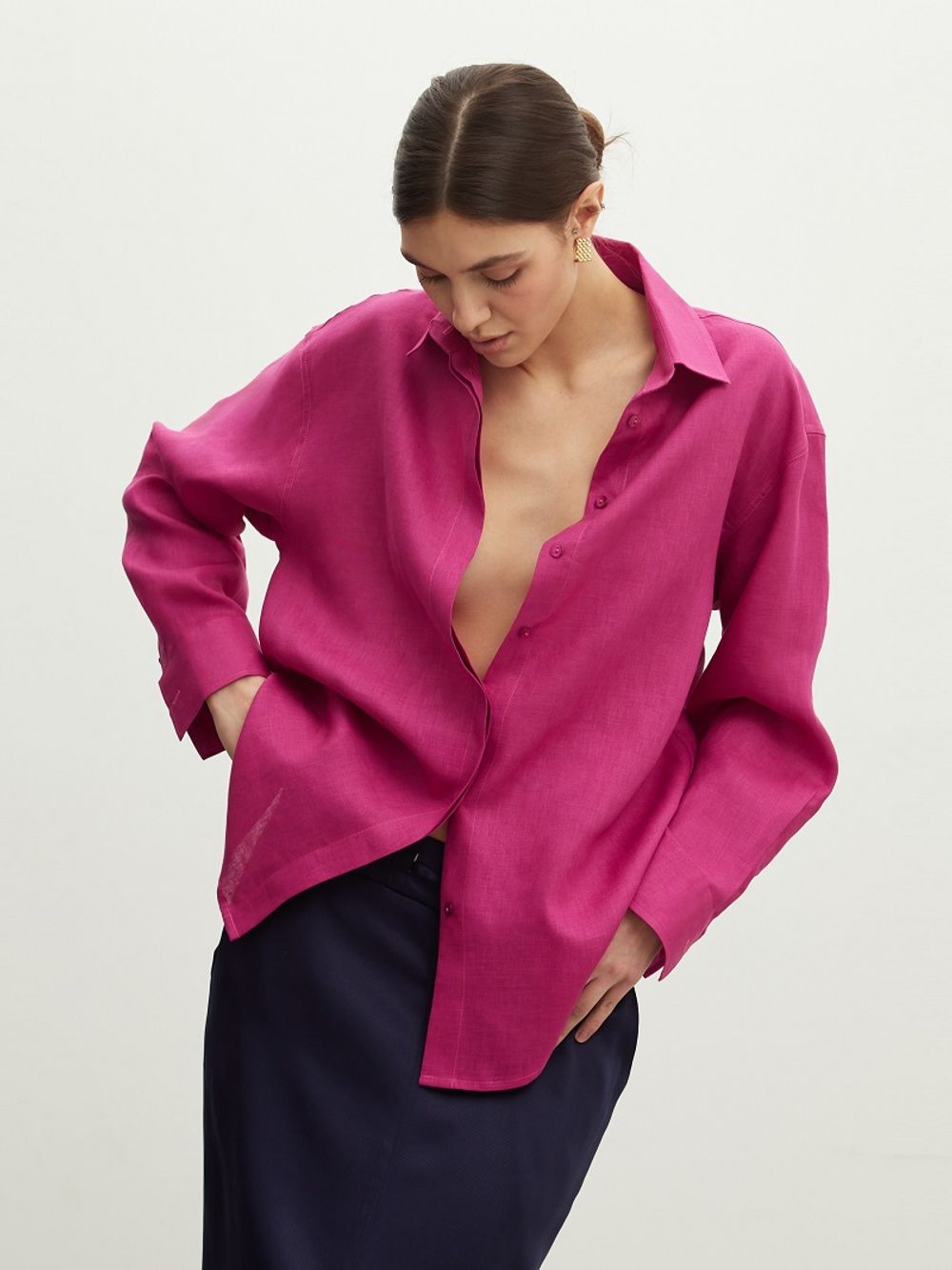 Рубашка Хельсинки Фуксия лен