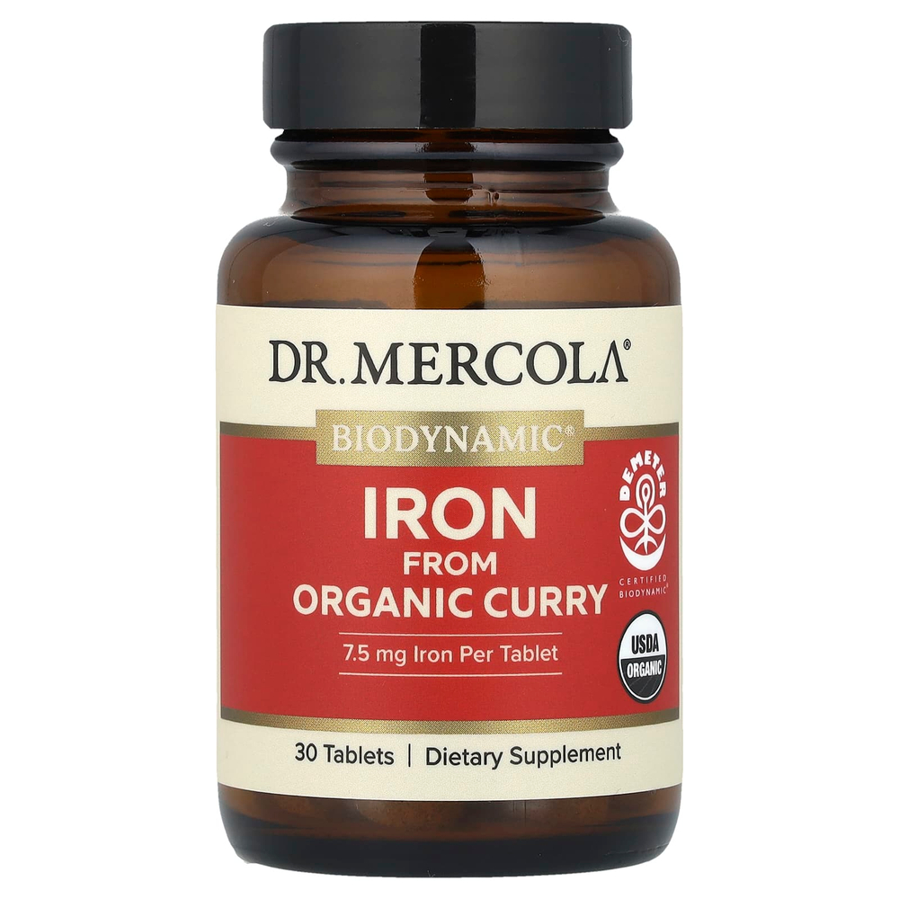 Dr. Mercola, Biodynamic®, железо из органического карри, 30 таблеток