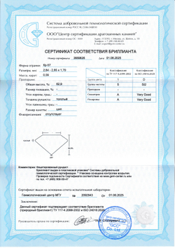 Бриллиант Кр-57 2.84 х 2.85 х 1.79 мм 1/5 0.09 ct