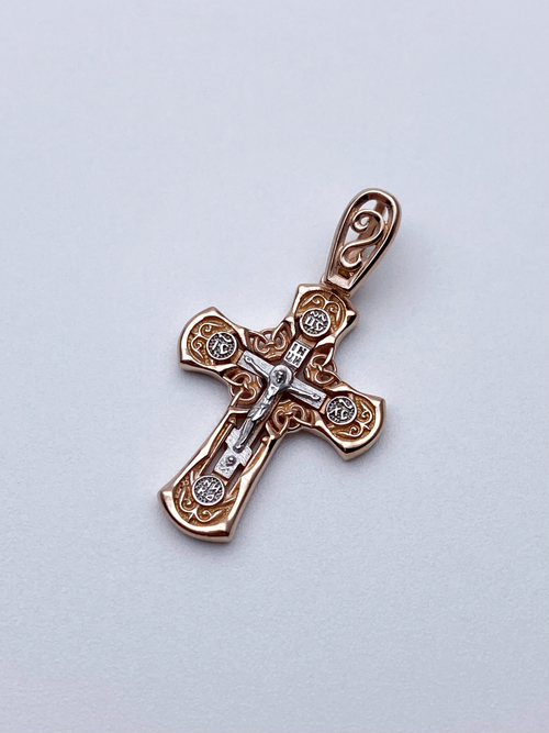Крест из серебра/Позолота,Родий/С подвижным ухом