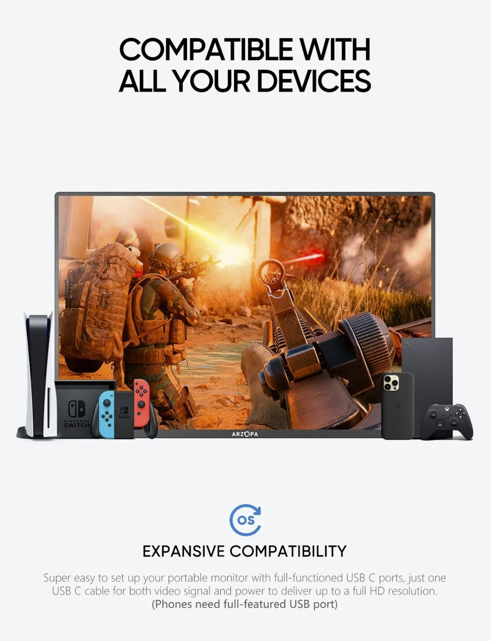 16" Портативный монитор Arzopa A3C WQXGA IPS 2560x1600, 144 Гц