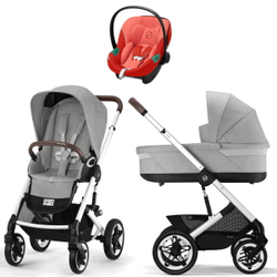 Коляска Cybex Talos S Lux SLV complete Aton S2 Hibiscus Red 3 в 1 Stone Grey с дождевиками