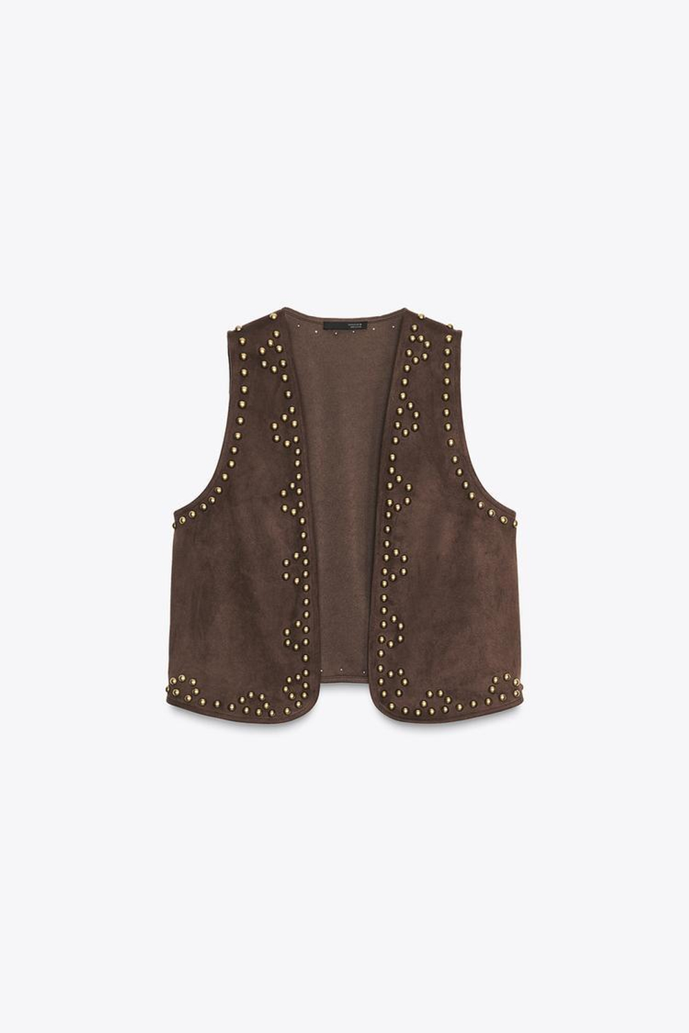 ZARA ЖИЛЕТ ИЗ ИСКУССТВЕННОЙ ЗАМШИ С ЗАКЛЕПКАМИ, ШОКОЛАДНЫЙ