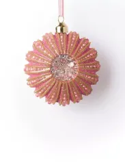 Винтажная стеклянная подвеска Камелия 9*4,5 см., 1 шт., розовый, Karlsbach (14466)