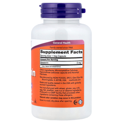 NOW Foods, мелатонин, 5 мг, 180 растительных капсул