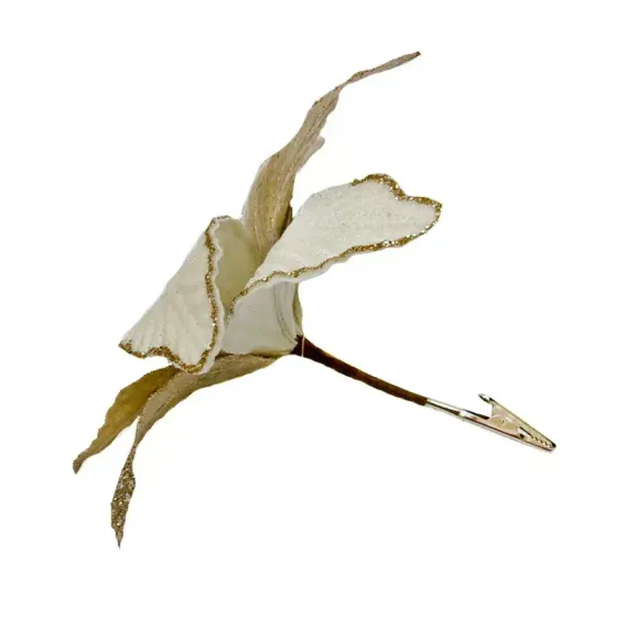 Декоративный цветок Пуансеттия 25 см., кремовый, на клипсе, Christmas DeLuxe (89565)